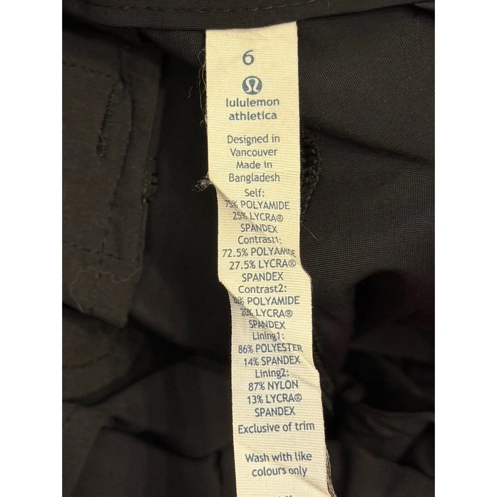 Lululemon Black High Rise Tapered Trouser Dress Pants Front‎ Seam Size 6 Pockets
